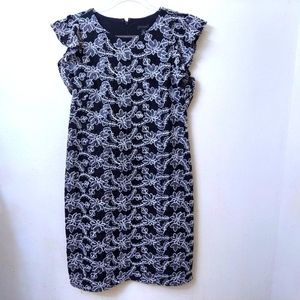 Ann Taylor Loft Black Embrodiered Lace Dress Size 10 Tall
